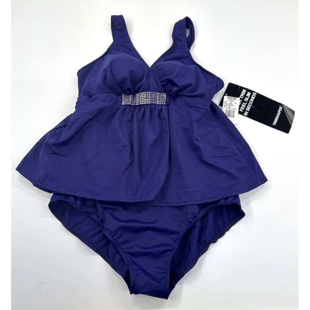 Trimshaper Swimsuit Womens 16W One Piece Bathing Suit Rhinestone Padded Bra NEW
